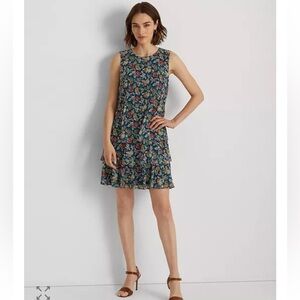 Lauren Ralph Lauren‎ Tiered Floral Crinkle Georgette Dress